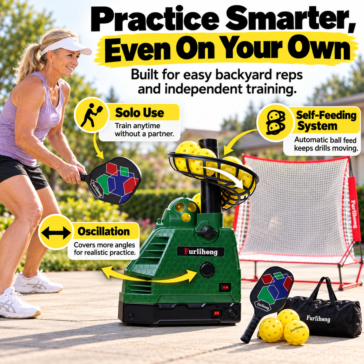Automatic Pickleball Launcher Starter Kit for Solo Practice