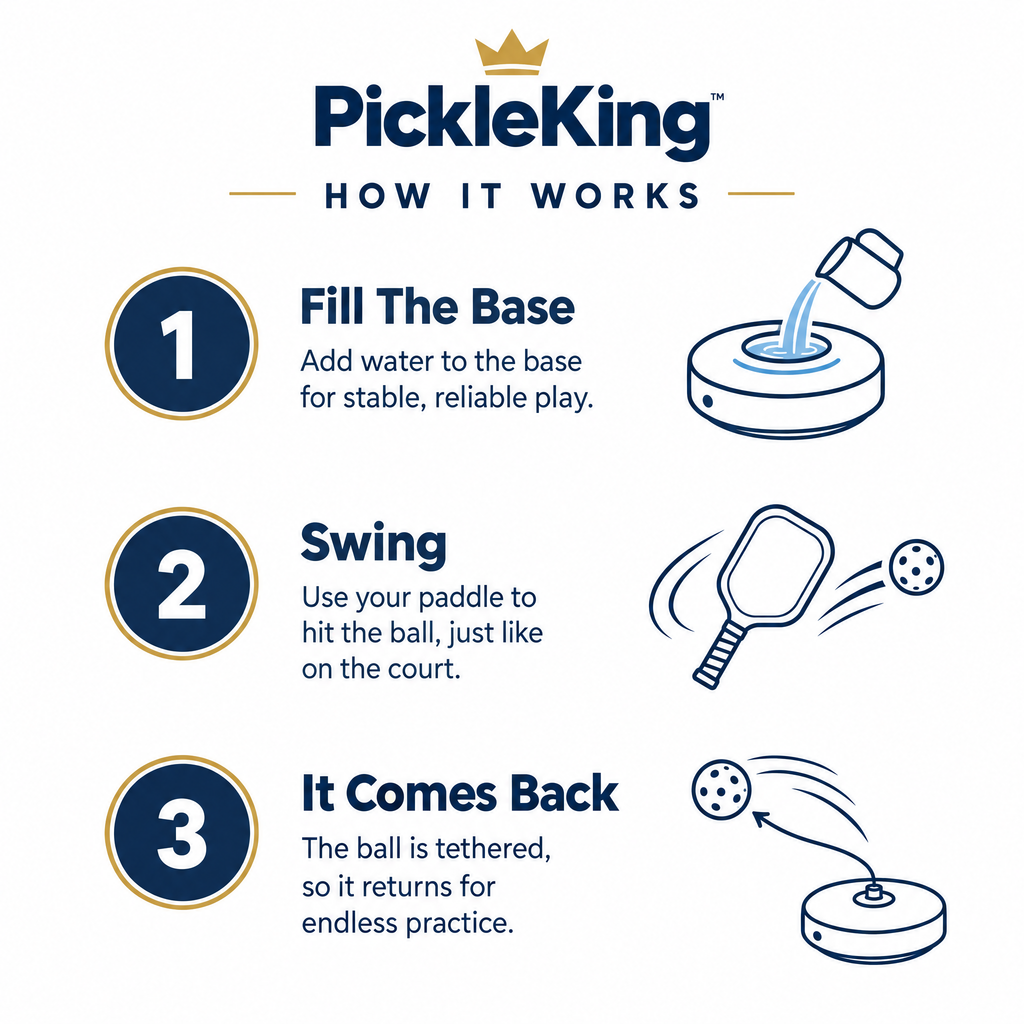 How the PickleKing Solo Rebounder Trainer works in 3 steps